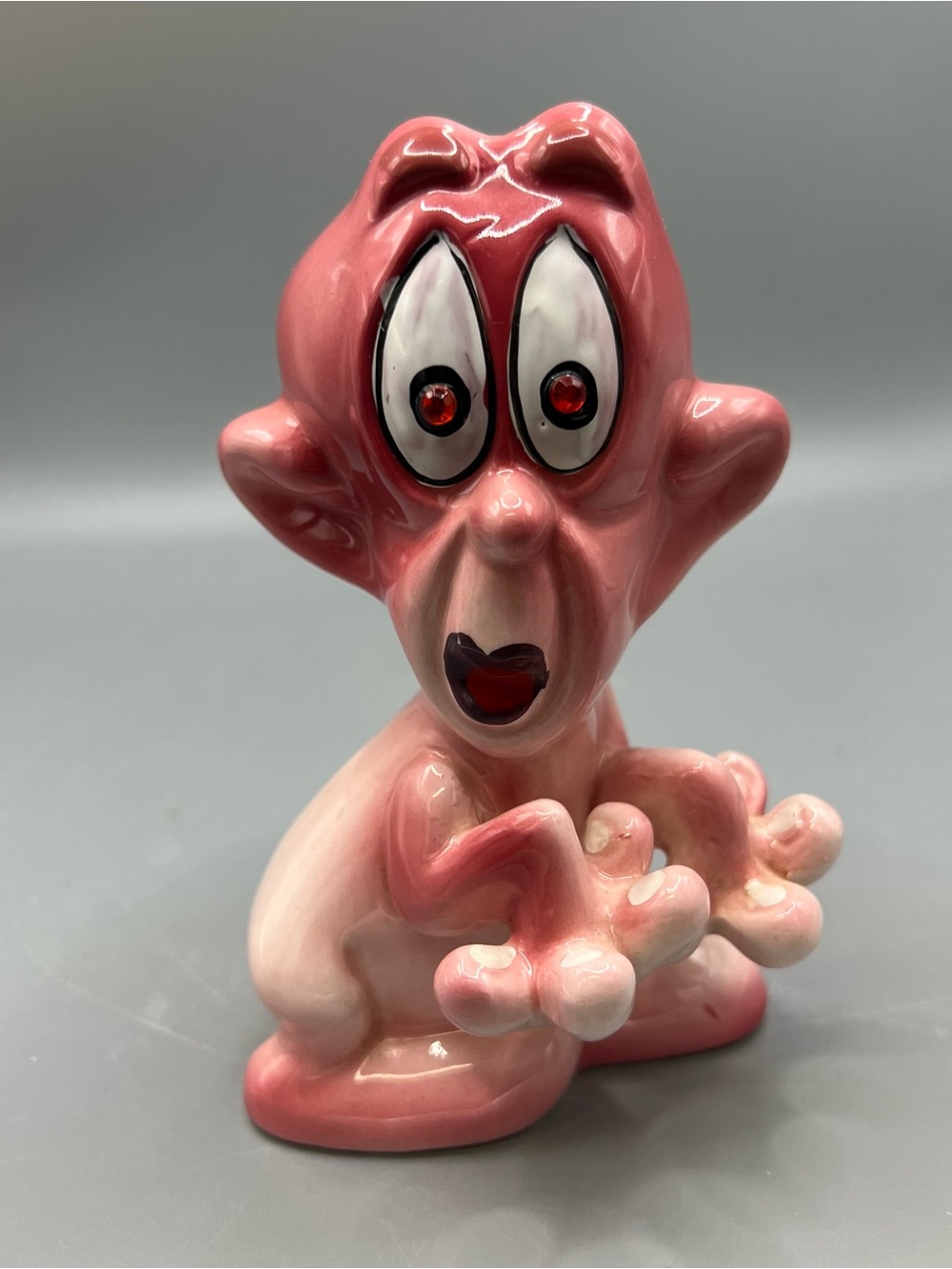 Vintage PSYCHO CERAMICS Pink Confused Guy Figure KREISS Rhinestone Eyes